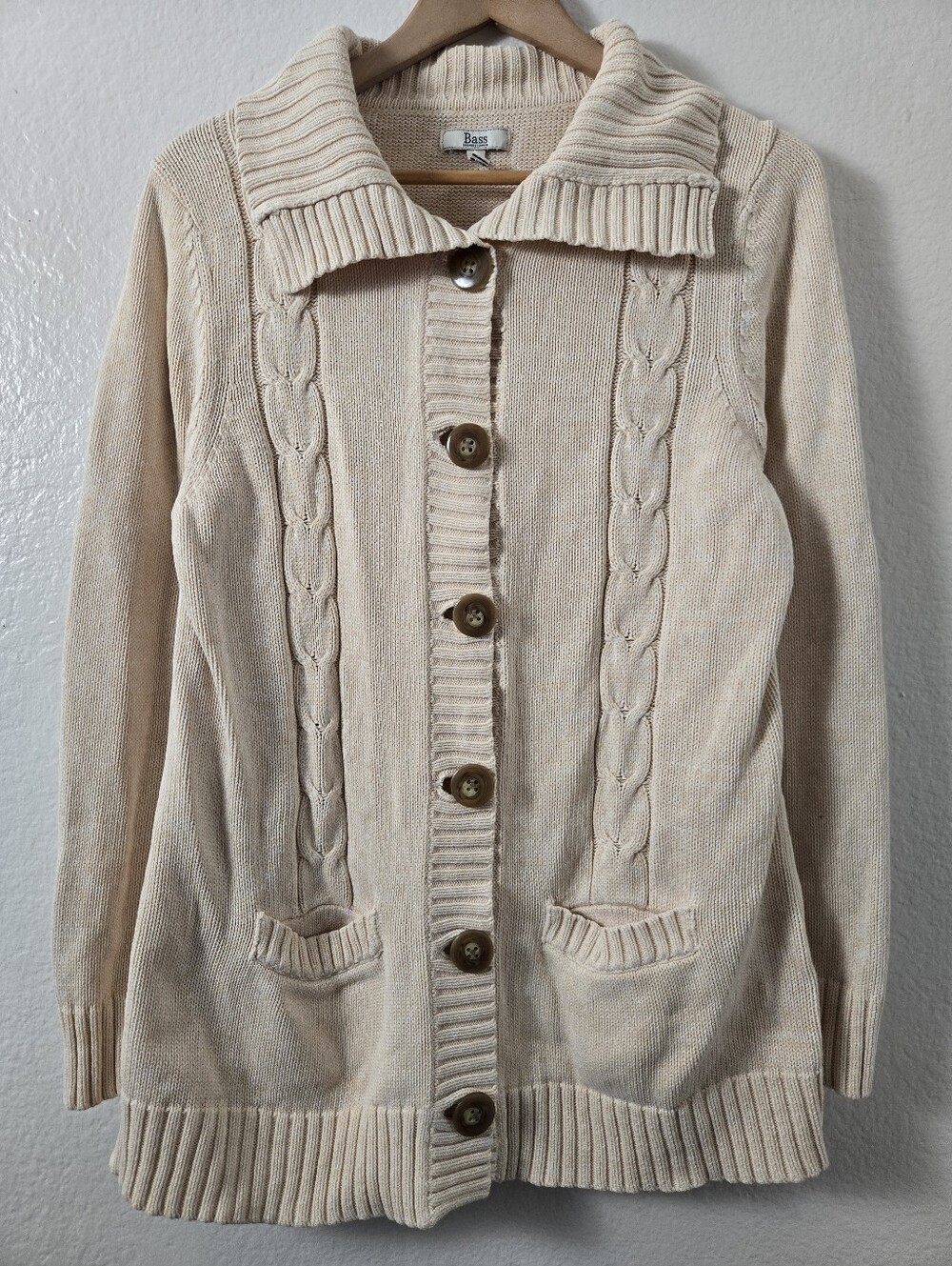 Bass Cream Classic Cable-knit Cardigan